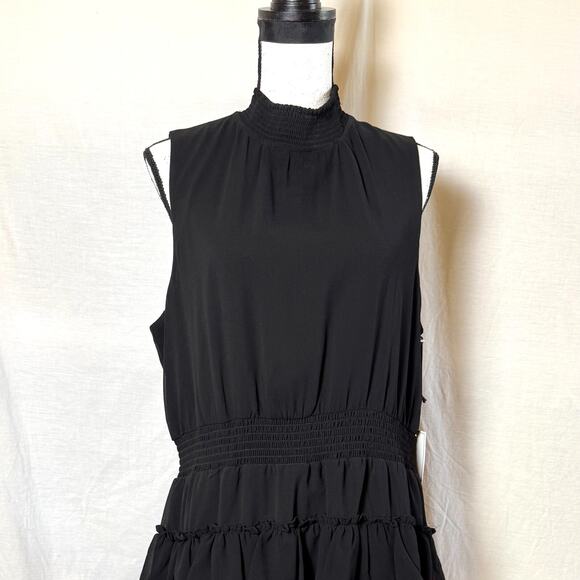 1. State Sleeveless Black Dress Sz XL Tiered Ruffled Skirt High Neck Mini NWT - Picture 1 of 8